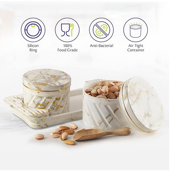 Selvel Air Tight DryFruit Container Tray Set with Lid Combo, Serving Tray Set, DryFruit Box Set with Lid for Serving Set(430ml) (Italian & Elegance, Black & White