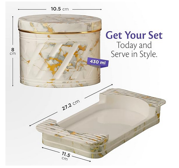 Selvel Air Tight DryFruit Container Tray Set with Lid Combo, Serving Tray Set, DryFruit Box Set with Lid for Serving Set(430ml) (Italian & Elegance, Black & White